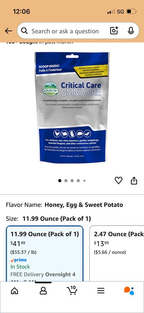 Rescue Food Formula. Oxbow Critical Care Omnivore