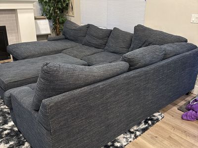 Spacious Denim Blue L-Shaped Sectional Sofa
