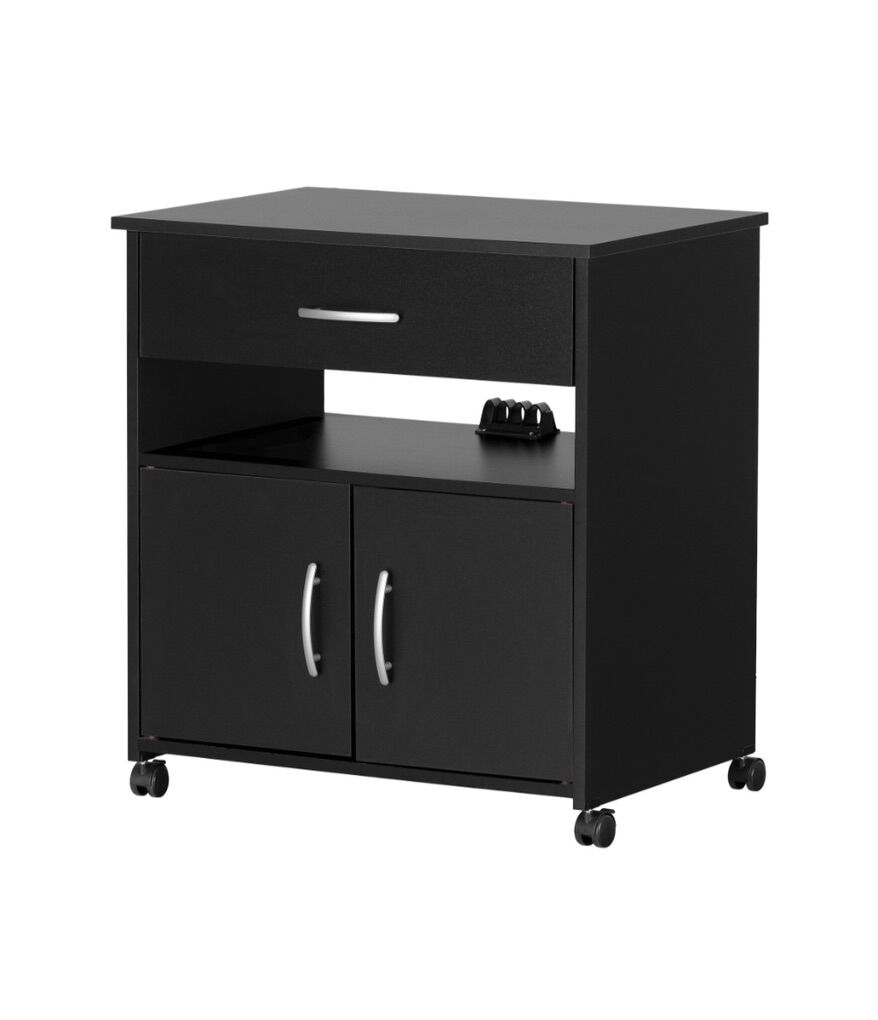 South Shore Office Cart on Wheels - Pure Black