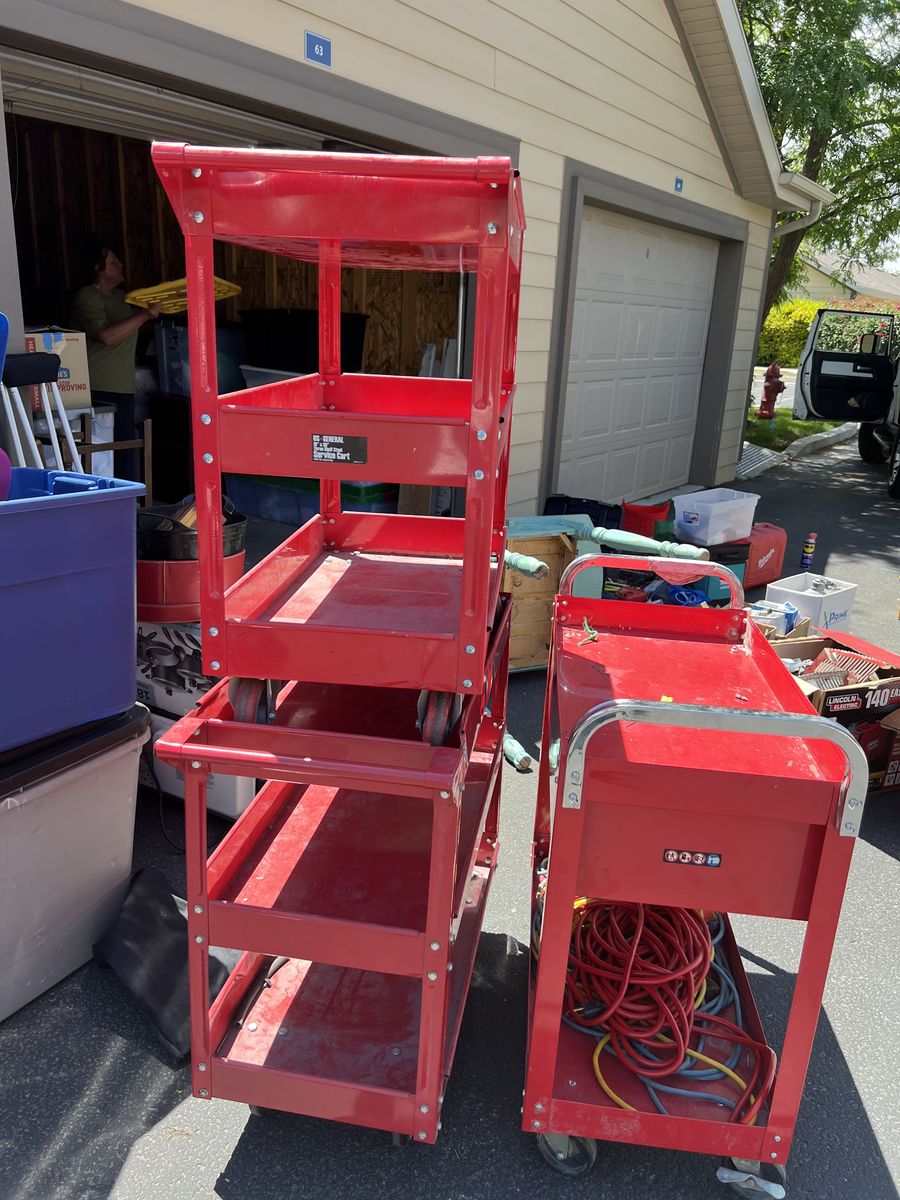 Three US GENERAL 3-SHELF STEEL SERVICE CARTS