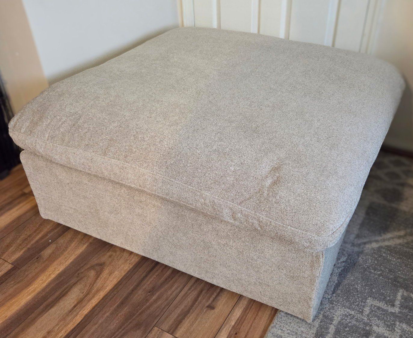 Never Used Spacious Storage Ottoman, Light Beige Fabric