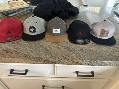 Lot of 5 Infant/Toddler Hats: 2 Jordan Jumpman, 3 Jack & Winn - Red, Black, Grey, Tan - Great Condition