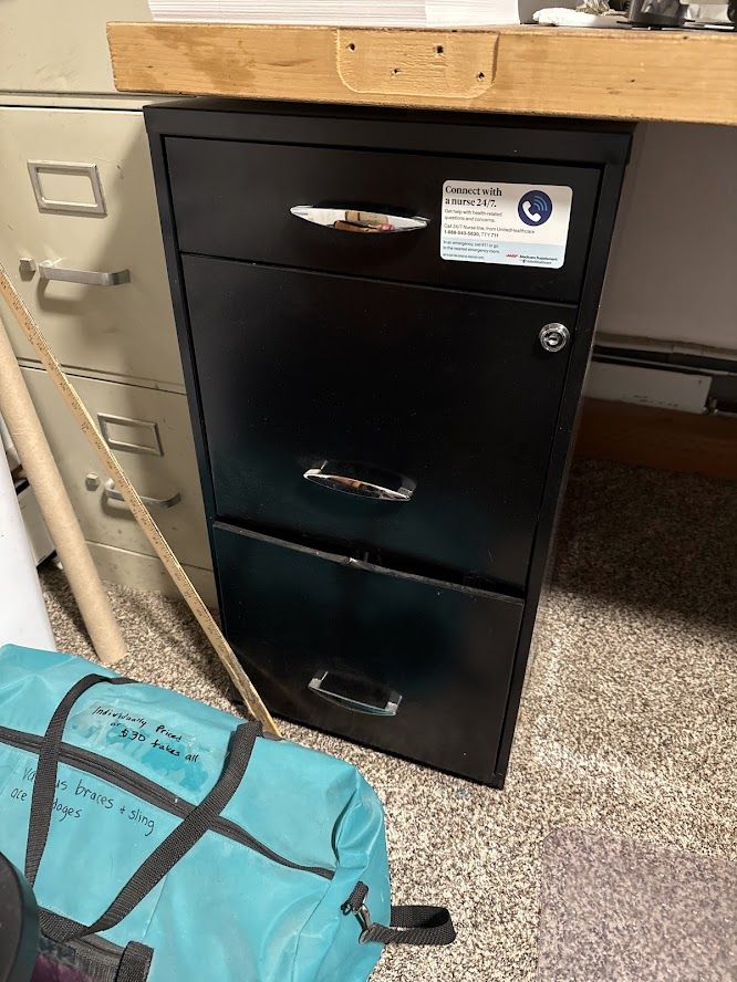 Black Metal 3-Drawer Filing Cabinet with Silver Handles