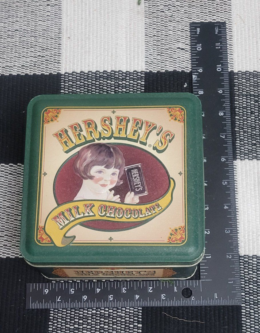 Vintage Collectible Tins Lot - Hershey's Milk Chocolate & Crayola Cityscape Tin