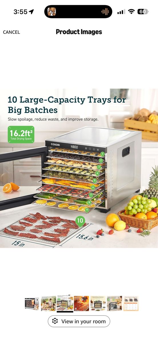 Cosori Premium Stainless Steel Food Dehydrator with 10 Trays and Digital Display