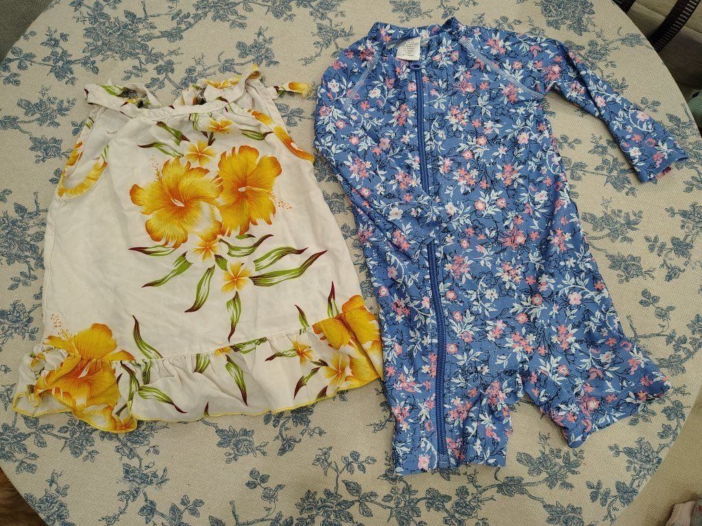 size 6-9 month girl clothing, can split, swimsuit, dress, leggings