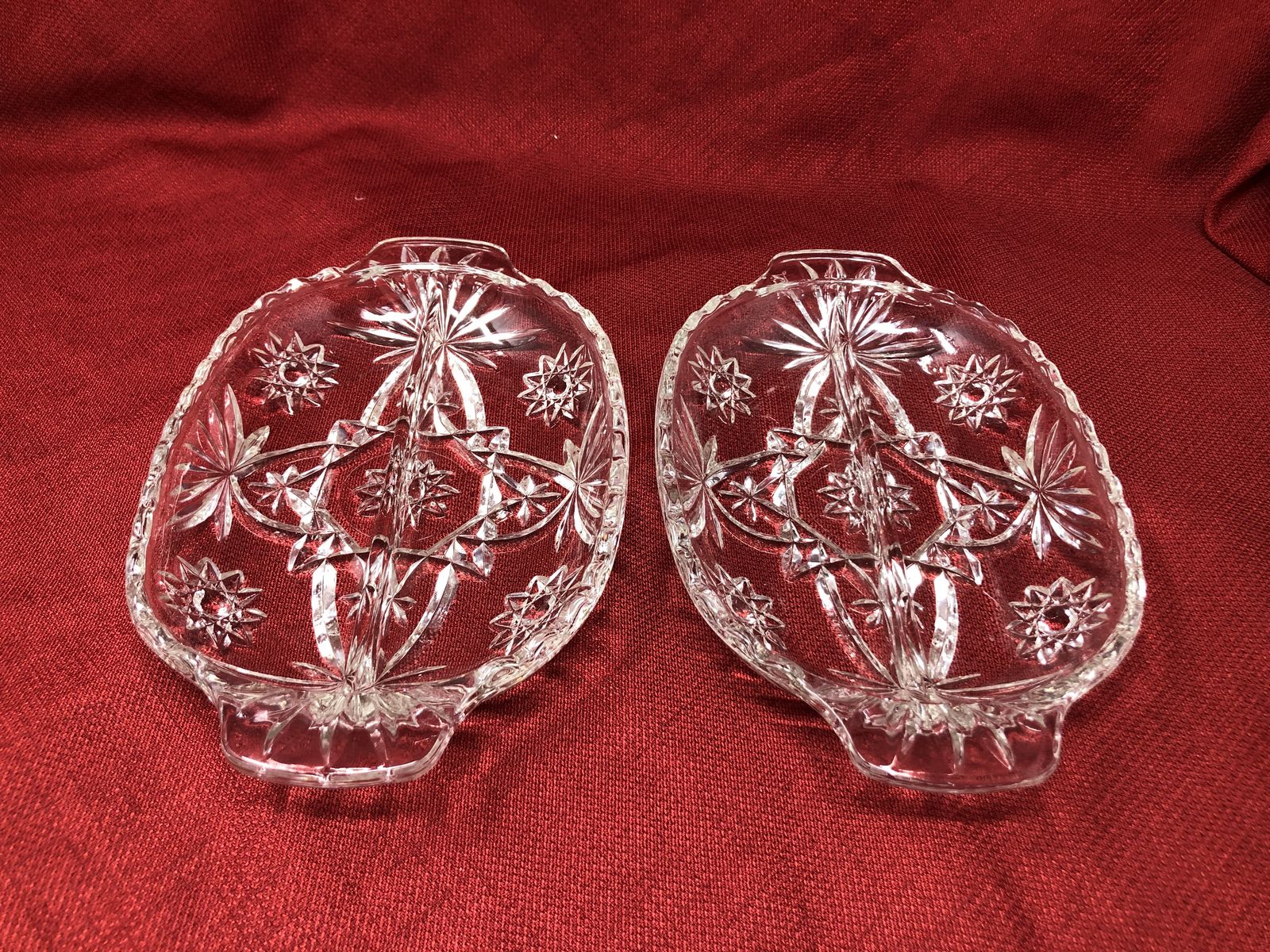 Vintage Anchor Hocking Star of David Oval Relish Dish – 2-Compartment Clear Glass – 2 Available