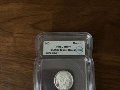 1/10oz Buffalo Nickel .9999 Silver - ICG MS70 Slabbed