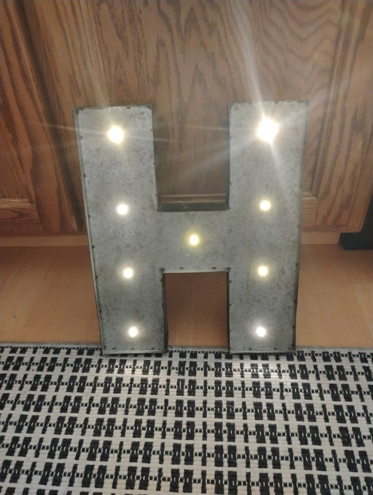 Metal Light Up Marquee Letter H Battery Operated Sign Decor 13" tall 10" wide 