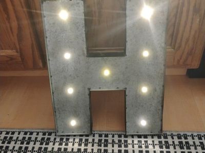 Metal Light Up Marquee Letter H Battery Operated Sign Decor 13" tall 10" wide