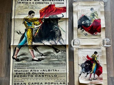 Vintage 1970s Spanish Bullfighting Poster & Prints Collection (3 Pcs)