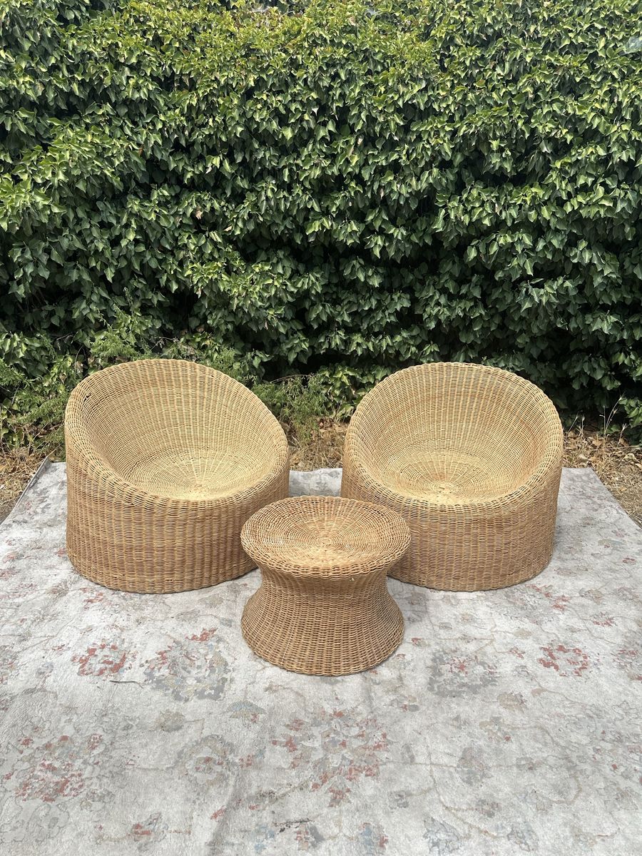 Mid century wicker chair set by EEro AArnio
