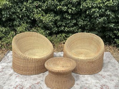 Mid century wicker chair set by EEro AArnio