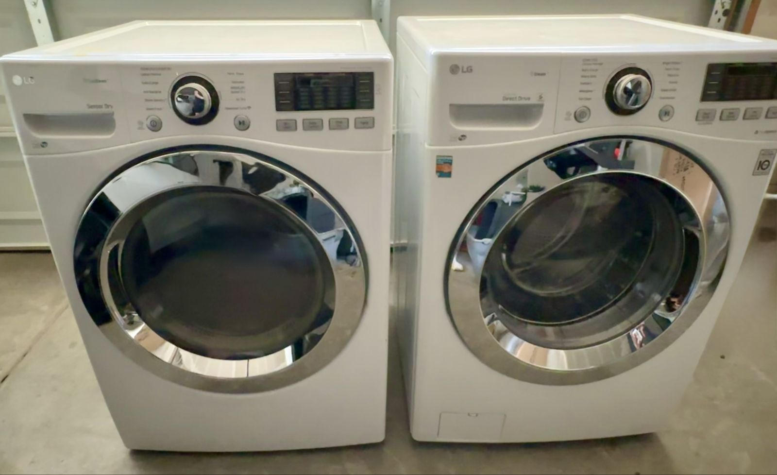 LG White Front Load Washer & Electric Dryer Set - Sensor Dry, Direct Drive