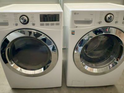 LG White Front Load Washer & Electric Dryer Set - Sensor Dry, Direct Drive