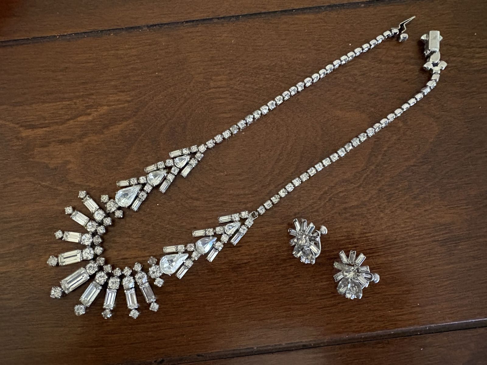 Vintage Kramer Mid-Century Rhinestone Necklace & Earrings