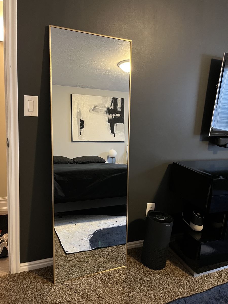 Brushed gold metal frame mirror