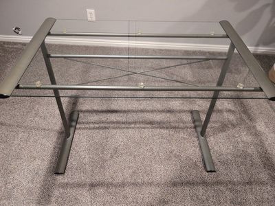 Contemporary Glass Top Metal Frame Desk/Console Table, Gray Finish