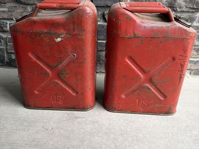 Vintage US Red Metal Jerry Cans Fuel Gas Containers - Set of 2