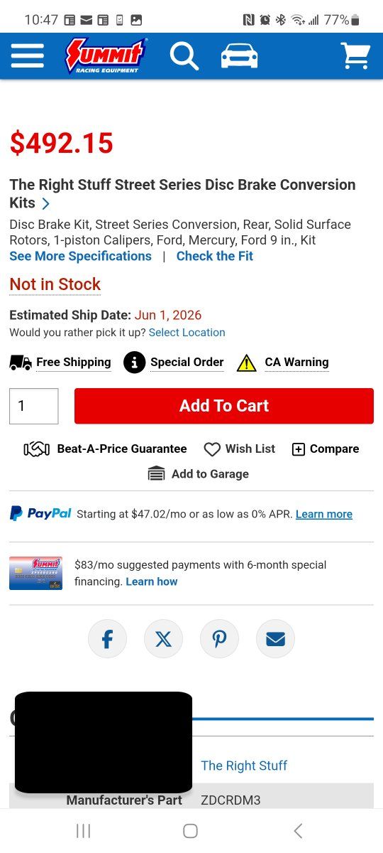 Ford 9" Rear Disc Brake Conversion New