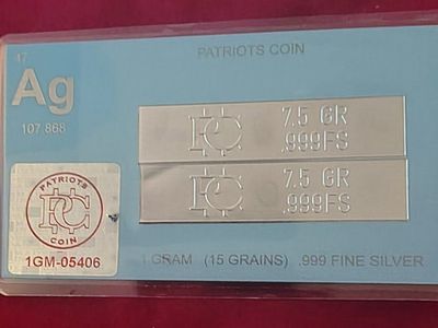 Patriots Coin 1 Gram (15 Grains) .999 Fine Silver Bullion Bar in Protective Card