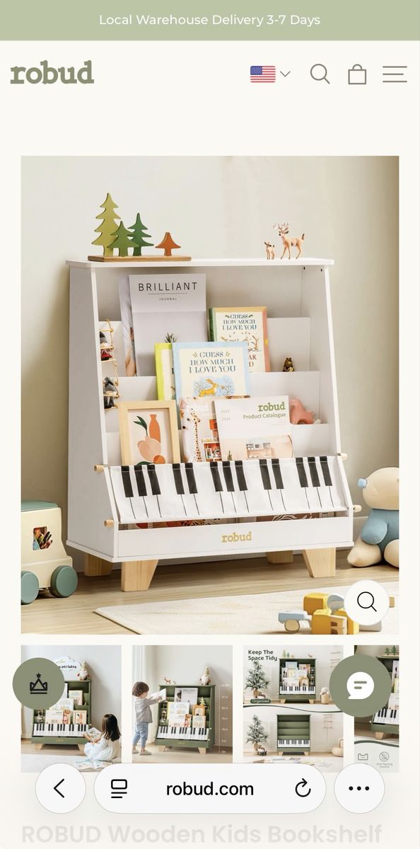 Wooden Kids Bookshelf, White Piano. Brand new in the box.