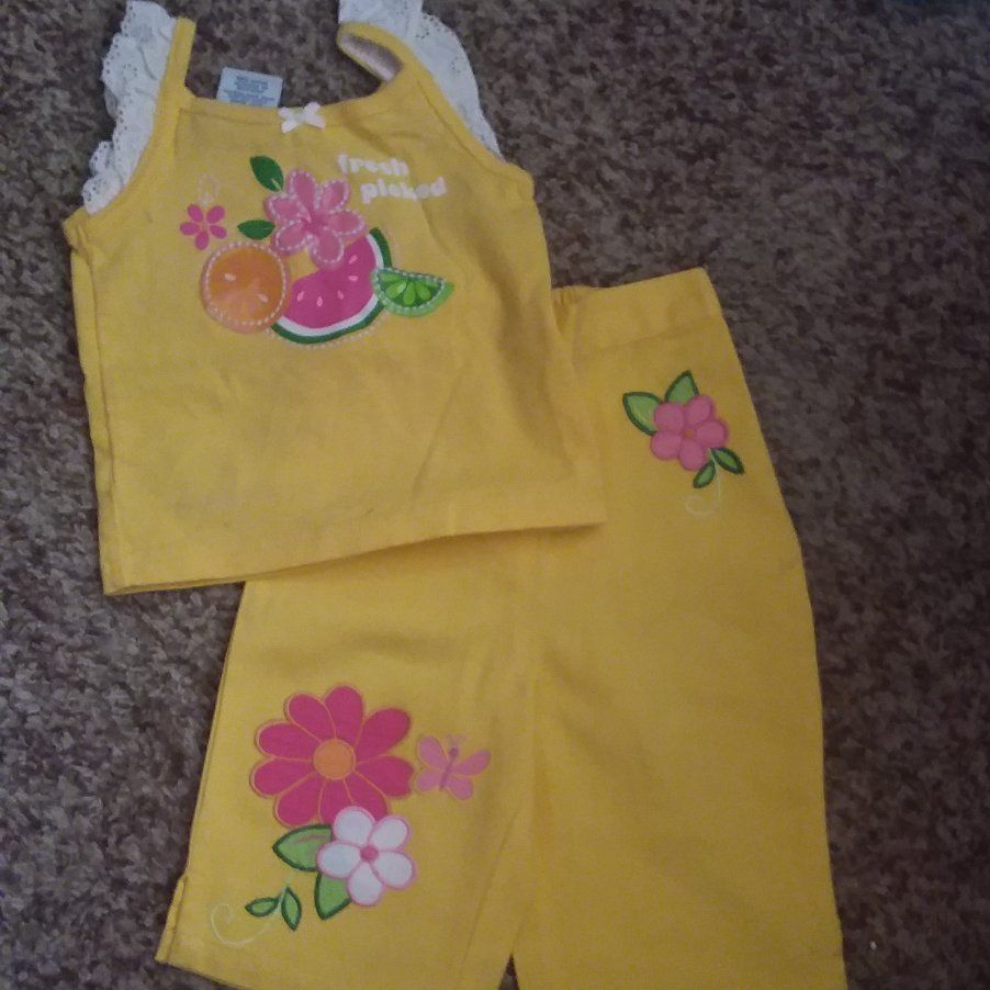 TROPICAL  PANTS AND TOP..APPLIQUED...6-9  MOS