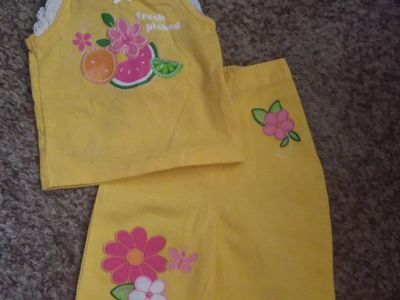 TROPICAL PANTS AND TOP..APPLIQUED...6-9 MOS