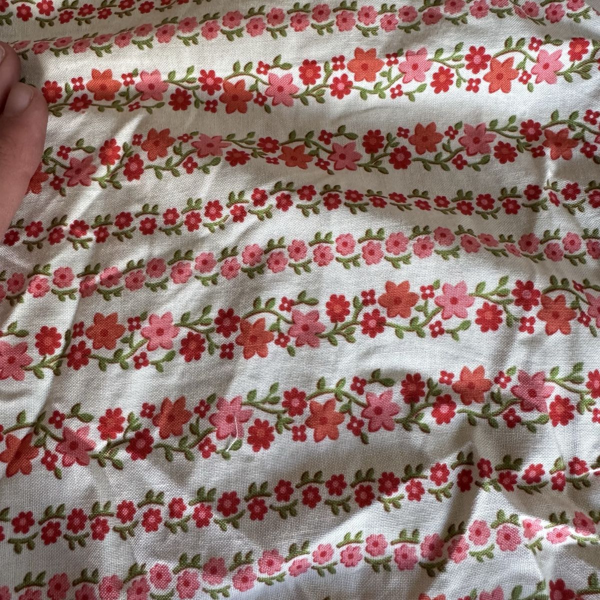 Vintage Floral Fabric Pink & Red Striped Material