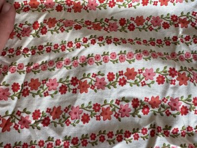Vintage Floral Fabric Pink & Red Striped Material