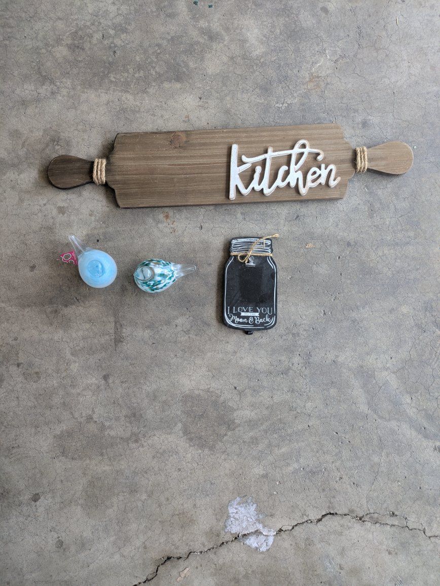 Rustic Kitchen Decor Bundle Wooden Kitchen Sign Glass Bird Figurines Chalkboard Sign