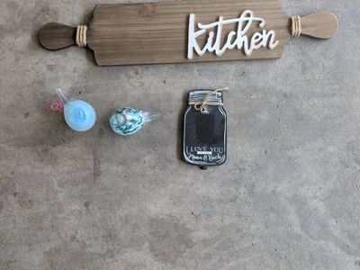 Rustic Kitchen Decor Bundle Wooden Kitchen Sign Glass Bird Figurines Chalkboard Sign