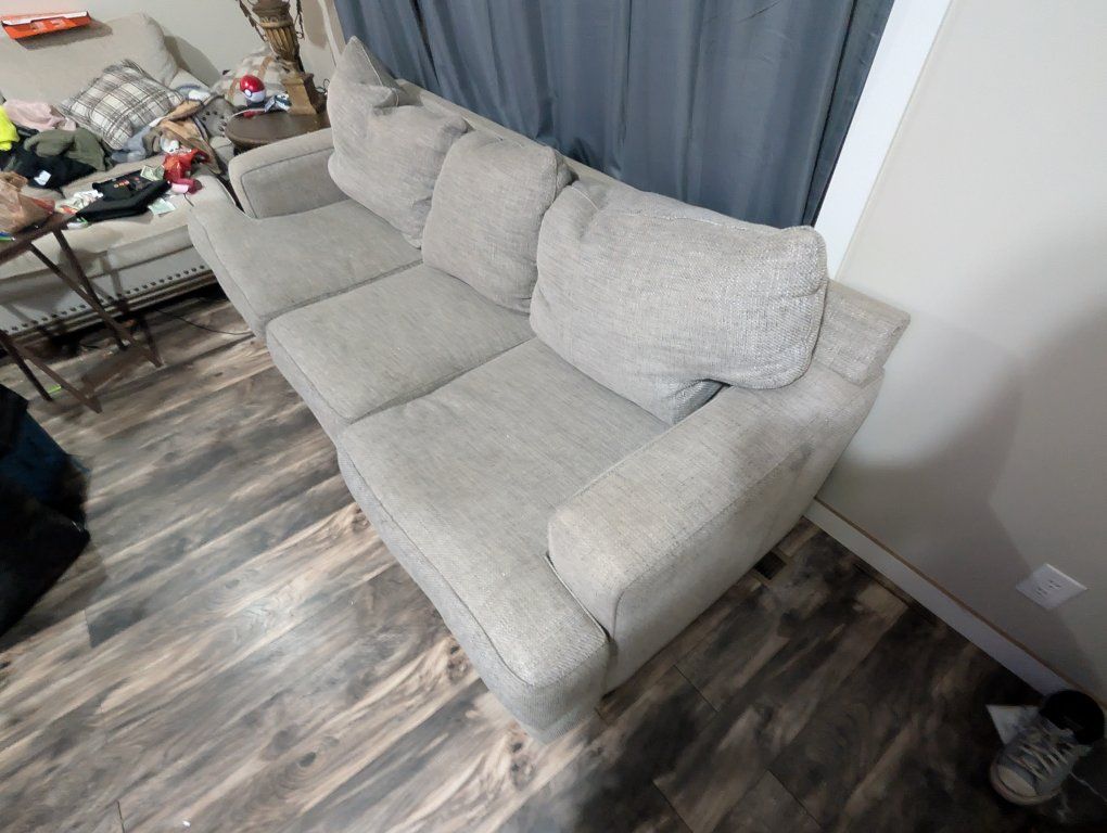 Cozy Light Gray Fabric Sofa Couch - 3-Seater, and matching love seat Modern Style, Excellent Condition