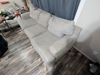 Cozy Light Gray Fabric Sofa Couch - 3-Seater, and matching love seat Modern Style, Excellent Condition
