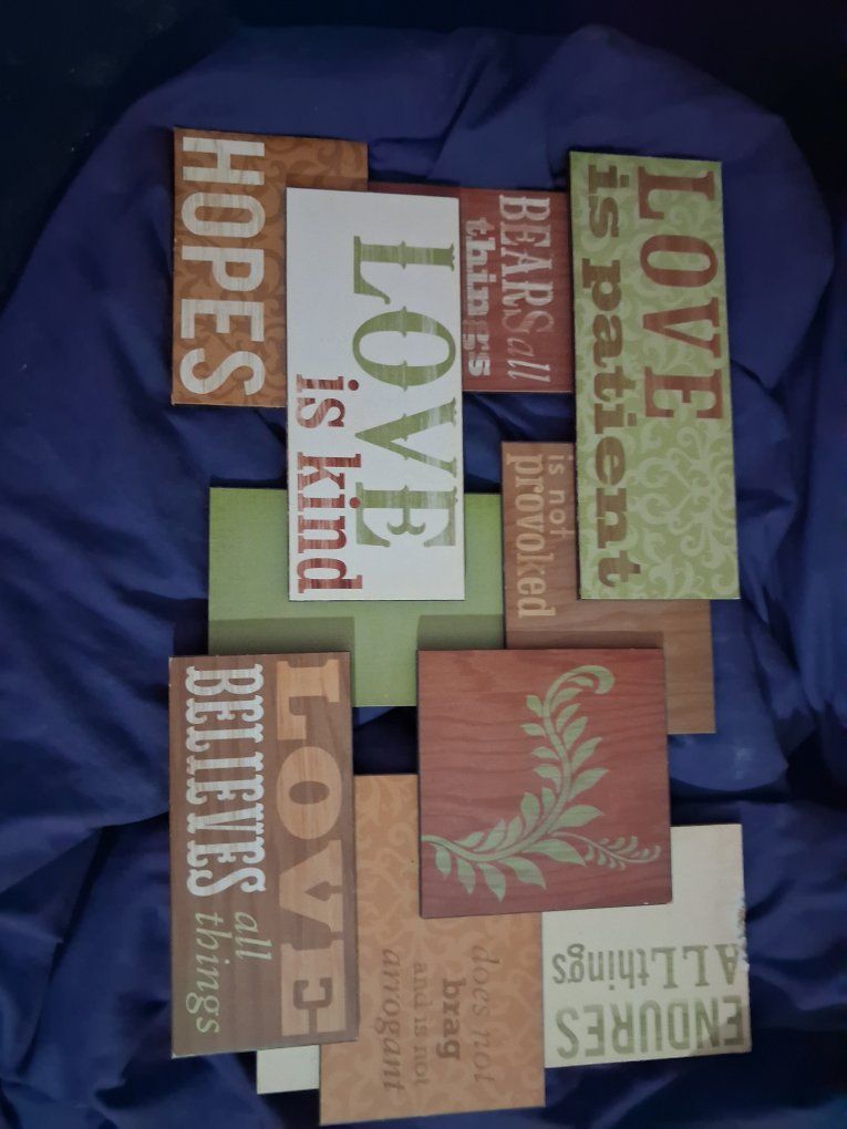 Love is Patient, Love is Kind Wood Block Wall Art Decor Set