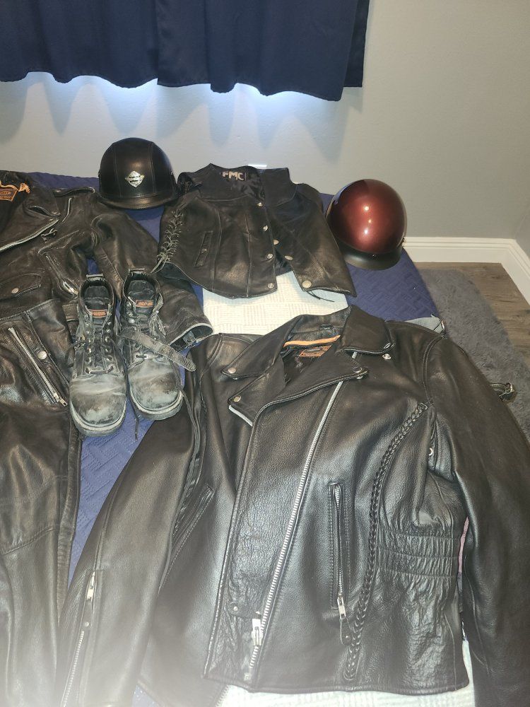 Harley-Davidson & Leather Motorcycle Gear Lot - Jackets, Chaps, Helmets & Boots