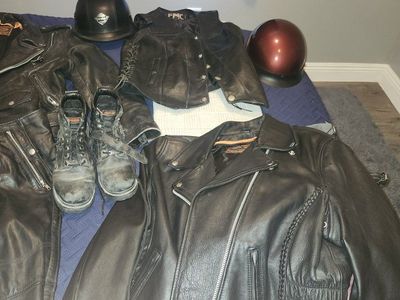 Harley-Davidson & Leather Motorcycle Gear Lot - Jackets, Chaps, Helmets & Boots