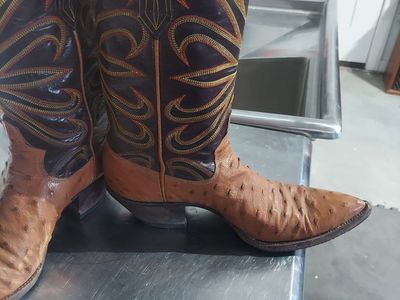 Ostrich skin leather cowboy boots