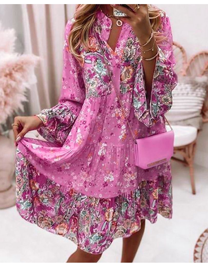 NEW! Boho Pink Paisley and Floral Tiered Boho Tunic Dress - Size XXL - C PIX