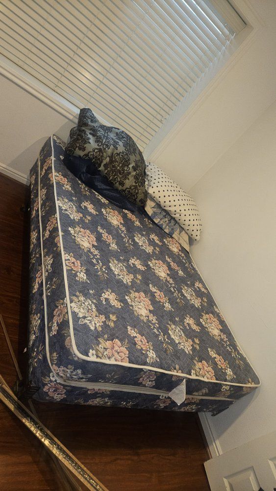 Full Size Floral Print Mattress and Box Spring Set - Good Condition