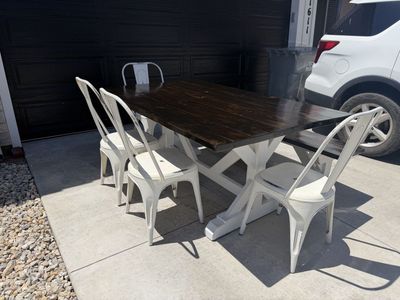 Beautiful farmhouse table and bench with chairs
