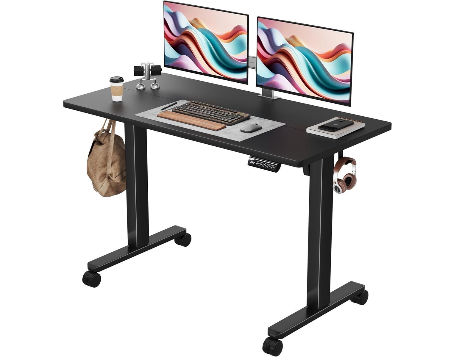 Electric Height Adjustable Standing Desk, 48x24 Inches, Ergonomic Home Office Sit/Stand Up Desks (Black Steel Frame/Black Top)