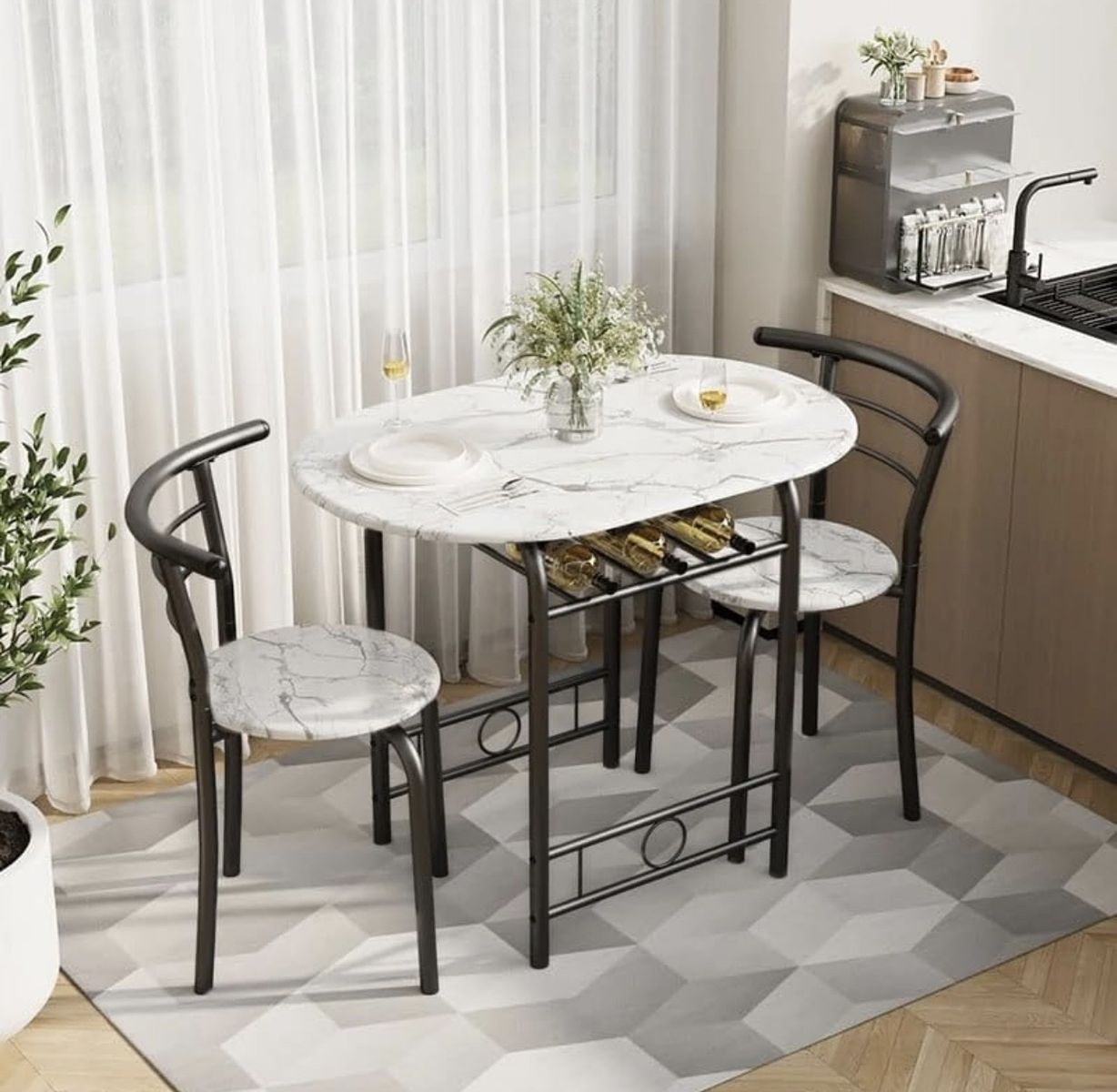 NEW 3 piece dining set marble white and black