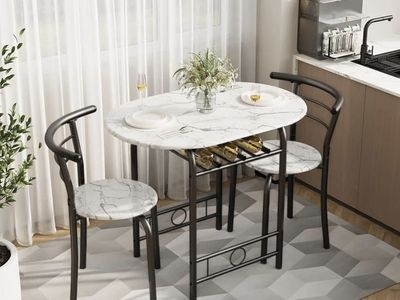 NEW 3 piece dining set marble white and black