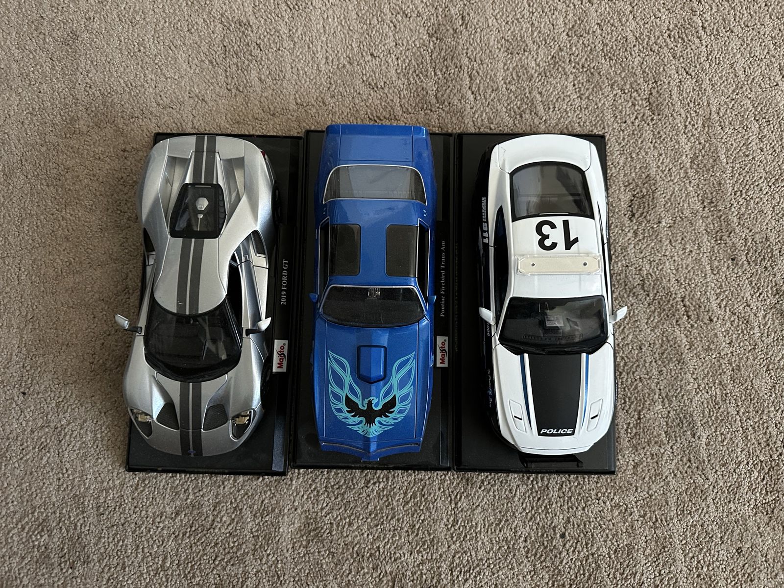 Maisto firebird, mustang, and ford GT