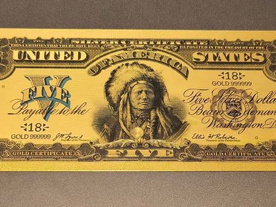 24K Gold Foil Plated 1899 $5 Chief On Indian Head Banknote Replica Gold Certificate