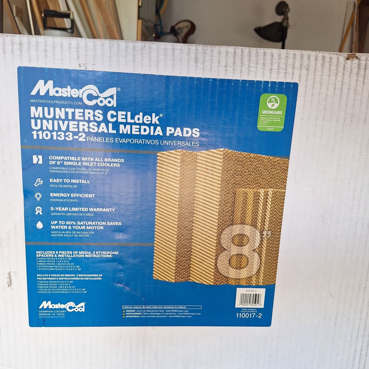 Evaporative cooler media 8" deep, fits MasterCool ADA71 and several other brands. Munters CELdek Universal Media Pads 110133-2