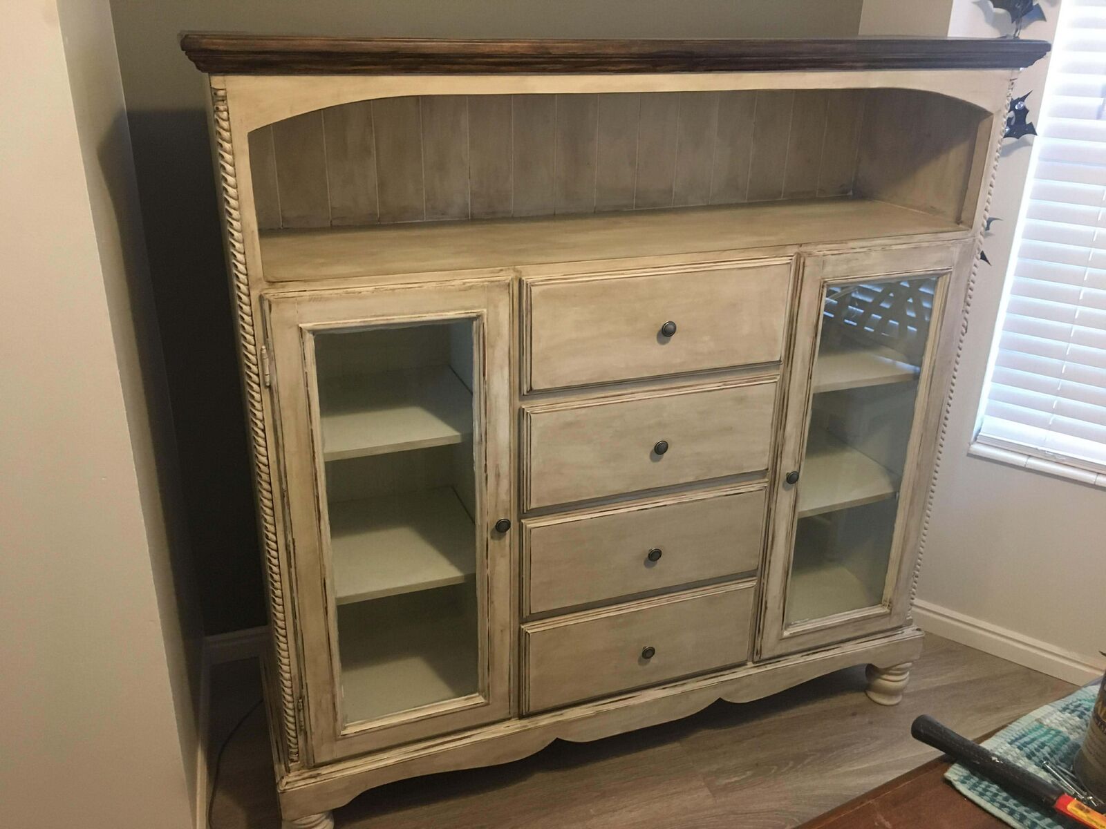 Incredible 2 Tone Farmhouse Apothecary Cabinet W/Walnut Top!!