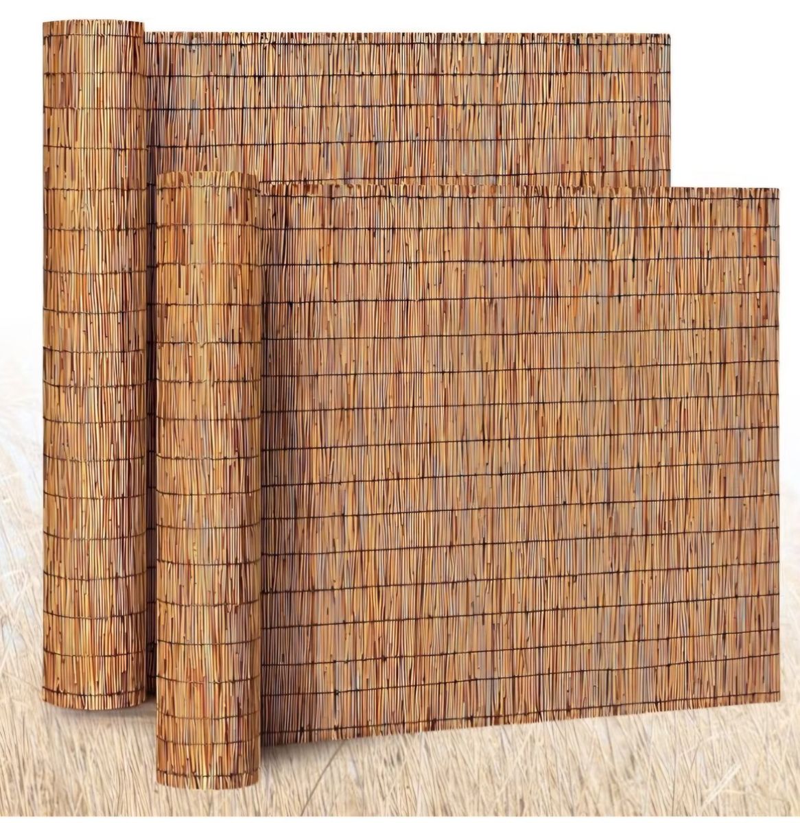 Barydat 2 Pcs 5 x 16.4 ft Reed Fence Roll, 85% Shade Bamboo Privacy Screen, Natural Decorative Reed Fencing for Outdoor Garden B