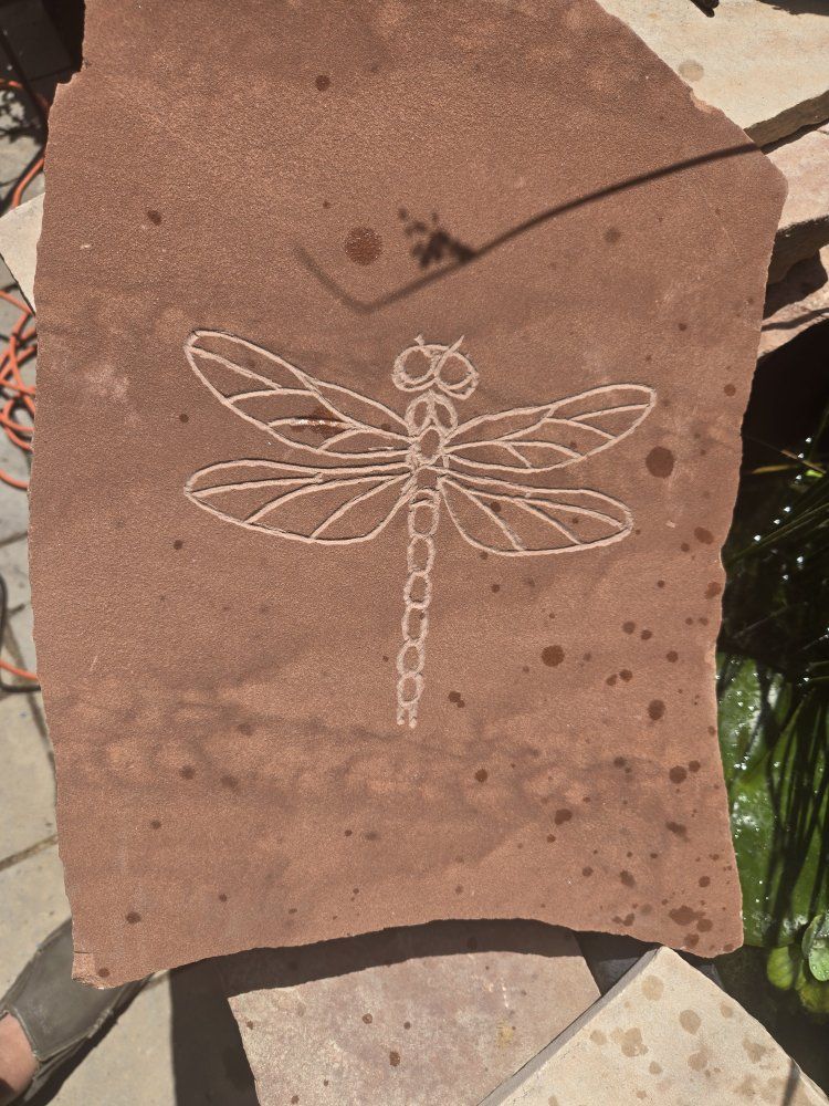 Hand-Etched Dragonfly Sandstone Paver pond decor